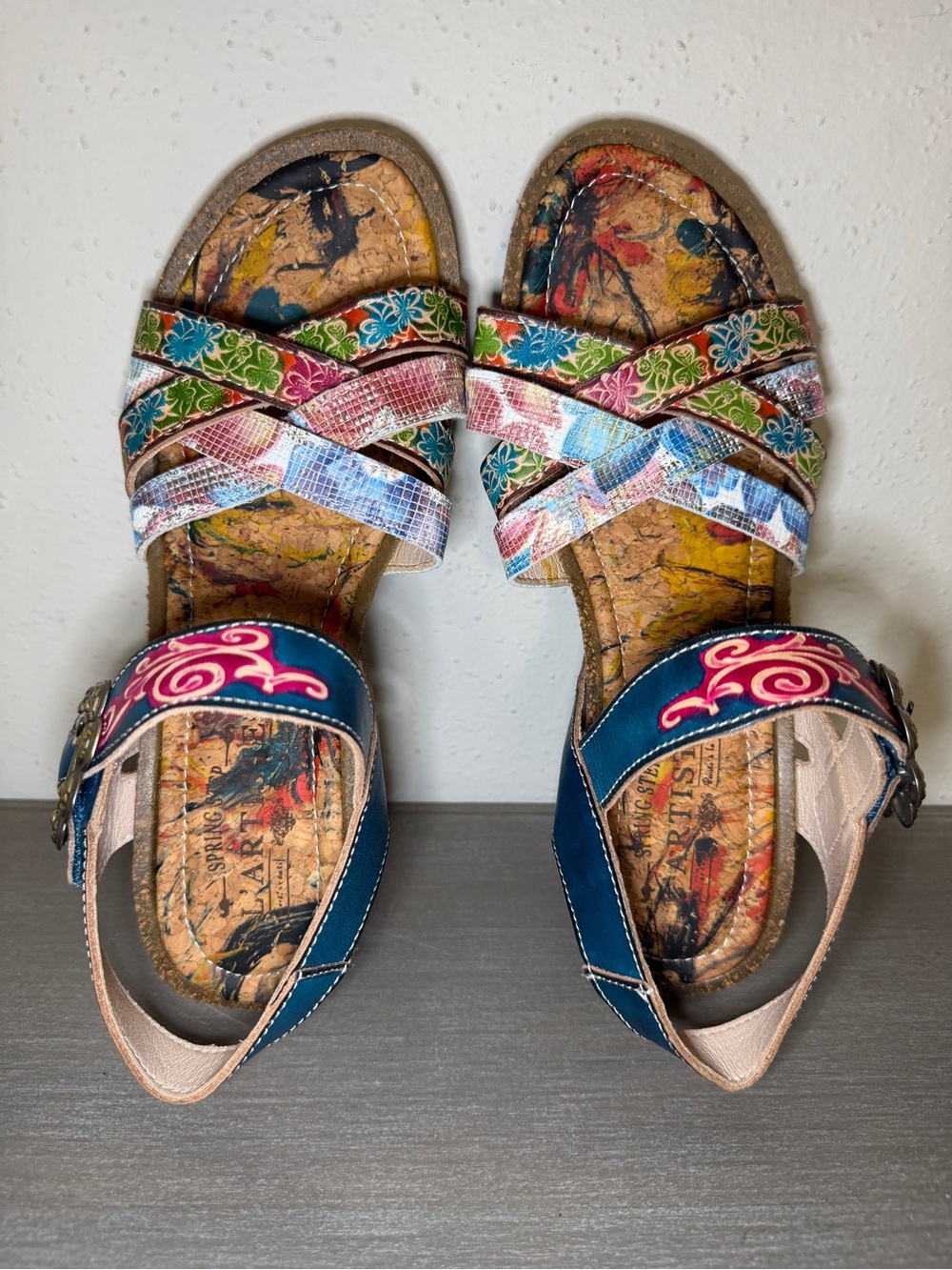 L'Artiste Audrie Spring Step Floral Strappy Leather Cork Wedge Sandals US 7 - Picture 4 of 11